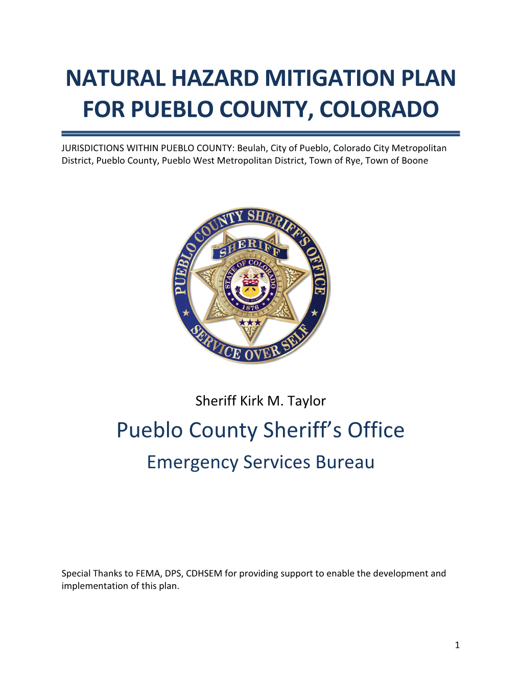 Natural Hazard Mitigation Plan for Pueblo County, Colorado