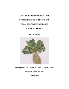 Checklist and Bibliography of the Marine Benthic Algae from the Mariana Islands