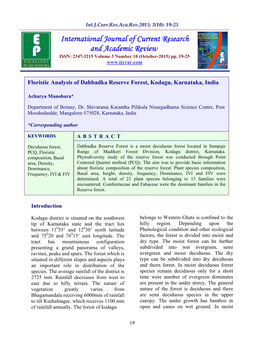 Floristic Analysis of Dabbadka Reserve Forest, Kodagu, Karnataka, India