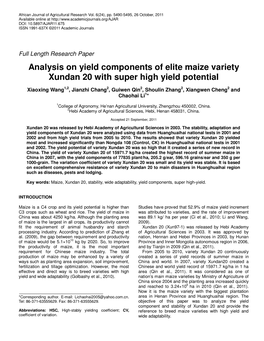 Analysis on Yield Components of Elite Maize Variety Xundan 20 with Super High Yield Potential