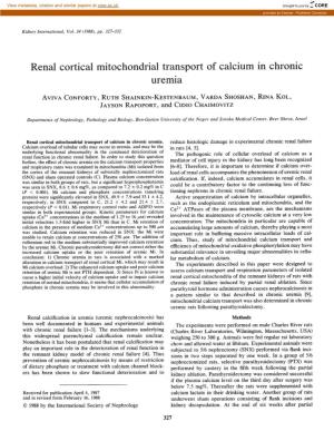 Renal Cortical Mitochondrial Transport of Calcium in Chronic Uremia