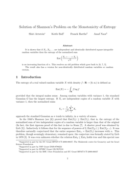 Solution of Shannon's Problem on the Monotonicity of Entropy