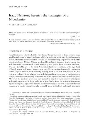 Isaac Newton, Heretic: the Strategies of a Nicodemite