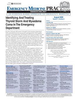 Identifying and Treating Thyroid Storm and Myxedema Coma in the Emergency Department Mills L