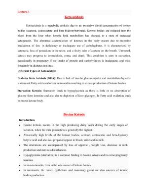 Lecture-1 Keto Acidosis, Bovine Ketosis, Ovine Pregnancy Toxemia