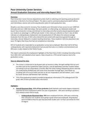 Pace University Career Services Annual Graduation Outcomes and Internship Report 2011
