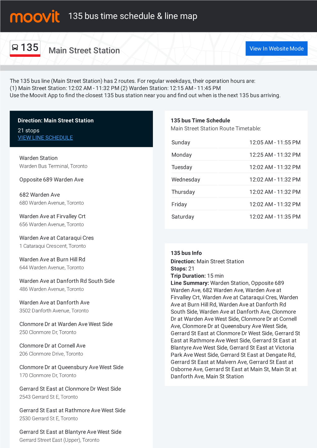135 Bus Time Schedule & Line Route