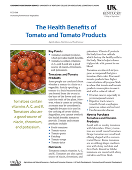 The Health Benefits of Tomato and Tomato Products