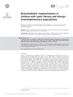 Bronchodilator Responsiveness in Children with Cystic Fibrosis and Allergic Bronchopulmonary Aspergillosis