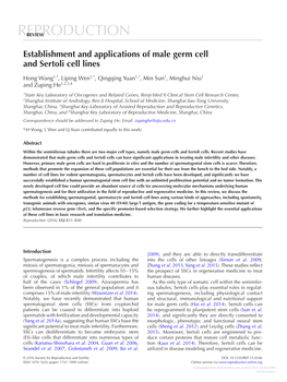 Establishment and Applications of Male Germ Cell and Sertoli Cell Lines