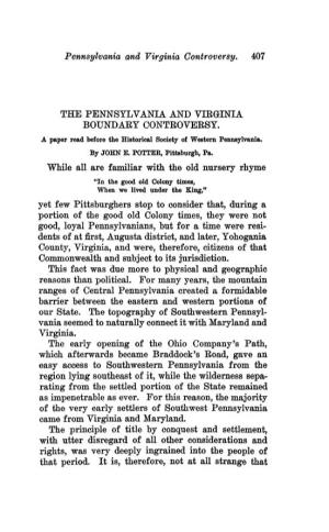 Pennsylvania and Virginia Controversy. 407 THE