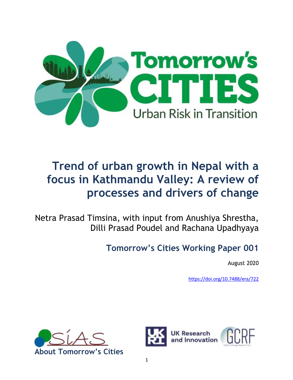 Trend of Urban Growth in Nepal with a Focus in Kathmandu Valley: a Review of Processes and Drivers of Change