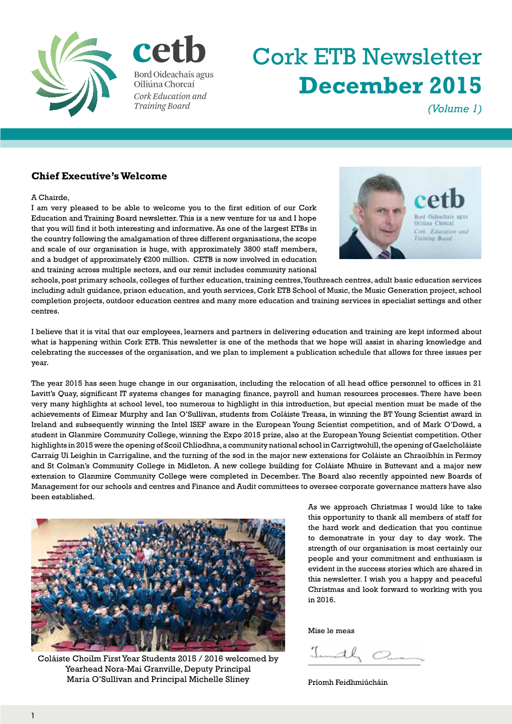 Cork ETB Newsletter December 2015 (Volume 1)