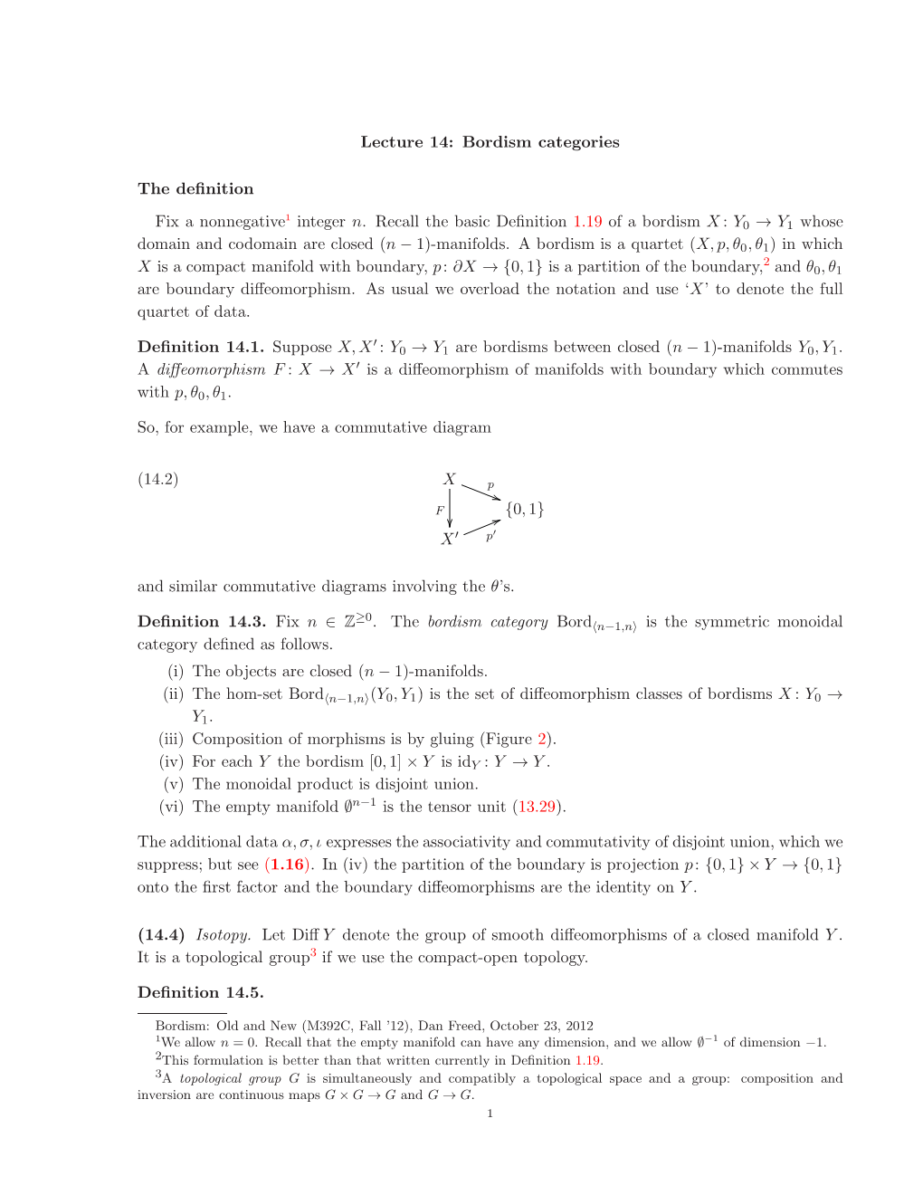 Lecture 14: Bordism Categories