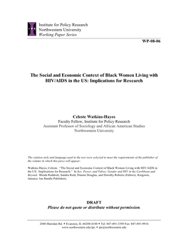 The Social and Economic Context of Black Women Living with HIV/AIDS in the US: Implications for Research