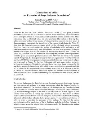 Calculations of Tithis: an Extension of Surya Sidhanta Formulation