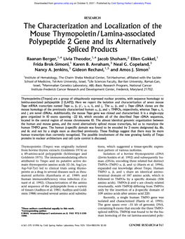 The Characterization and Localization of the Mouse Thymopoietin