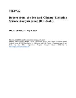 MEPAG Report from the Ice and Climate Evolution Science Analysis Group (ICE-SAG)