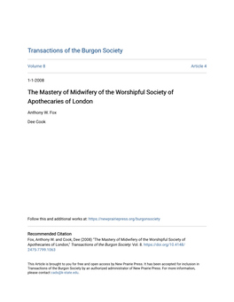 The Mastery of Midwifery of the Worshipful Society of Apothecaries of London