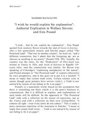 Authorial Explication in Wallace Stevens and Ezra Pound