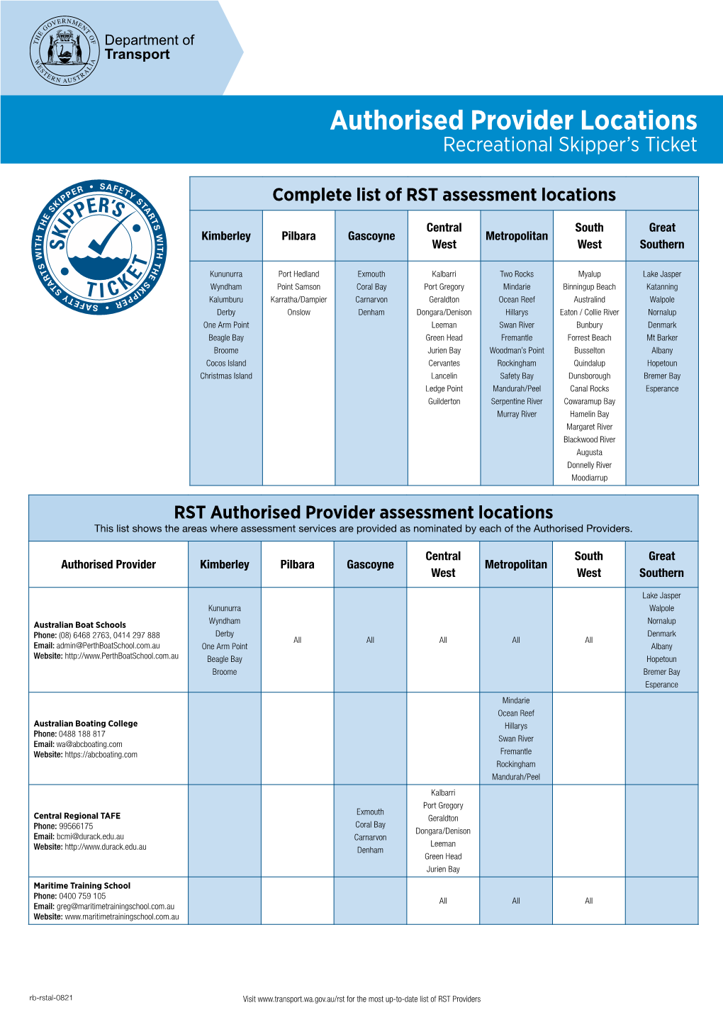 Authorised Provider Locations Recreational Skipper’S Ticket