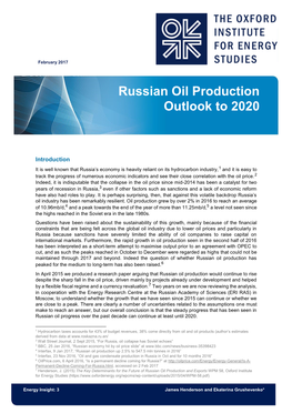Russian Oil Production Outlook to 2020
