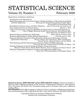 STATISTICAL SCIENCE Volume 35, Number 1 February 2020