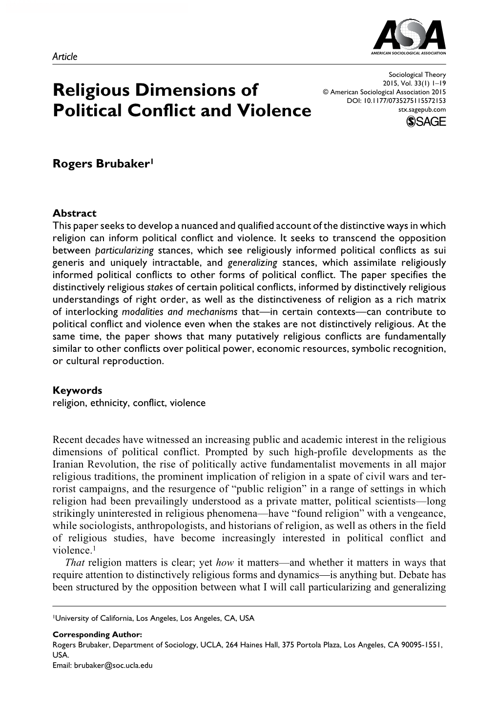 Religious Dimensions of Political Conflict and Violence