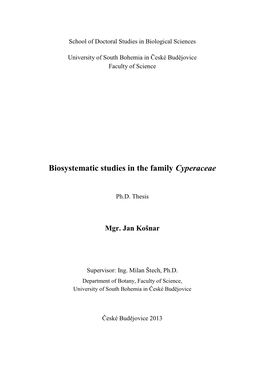 Biosystematic Studies in the Family Cyperaceae
