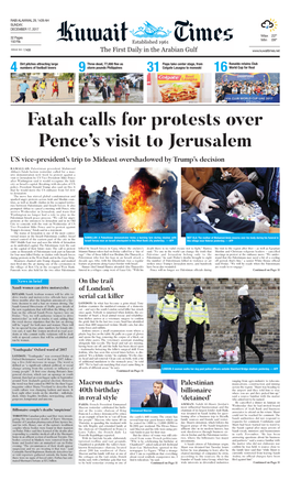 Fatah Calls for Protests Over Pence's Visit to Jerusalem