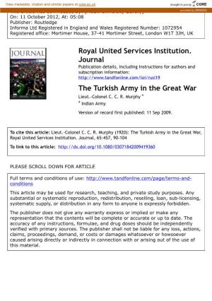 The Turkish Army in the Great War Lieut.-Colonel C