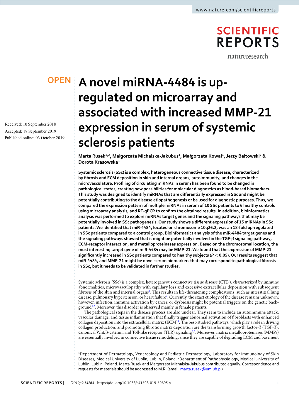 A Novel Mirna-4484 Is Up-Regulated on Microarray and Associated With