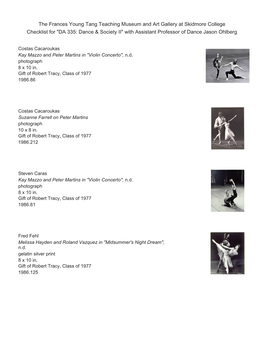 Checklist for "DA 335: Dance & Society II" with Assistant Professor of Dance Jason Ohlberg the Frances Young Tang