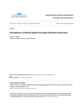 Perceptions of Mental Health Amongst Pakistani-Americans