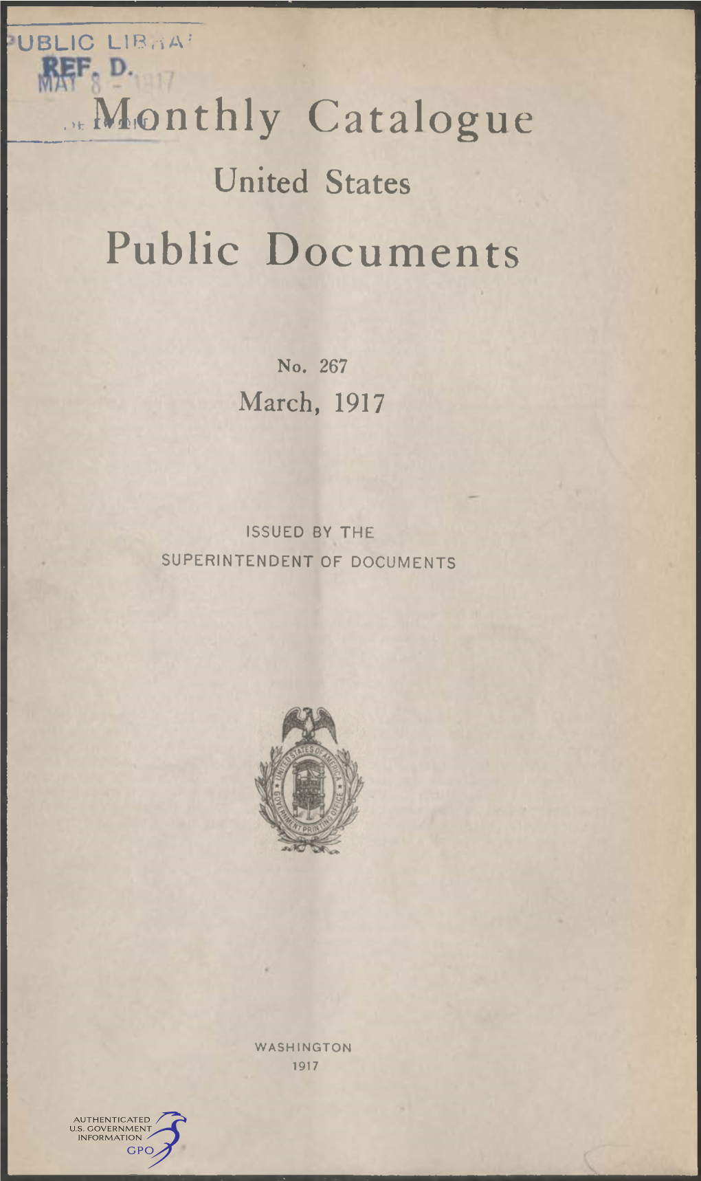 Monthly Catalogue, United States Public Documents, March 1917