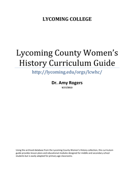 Lycoming County Women's History Curriculum Guide Chronology Of