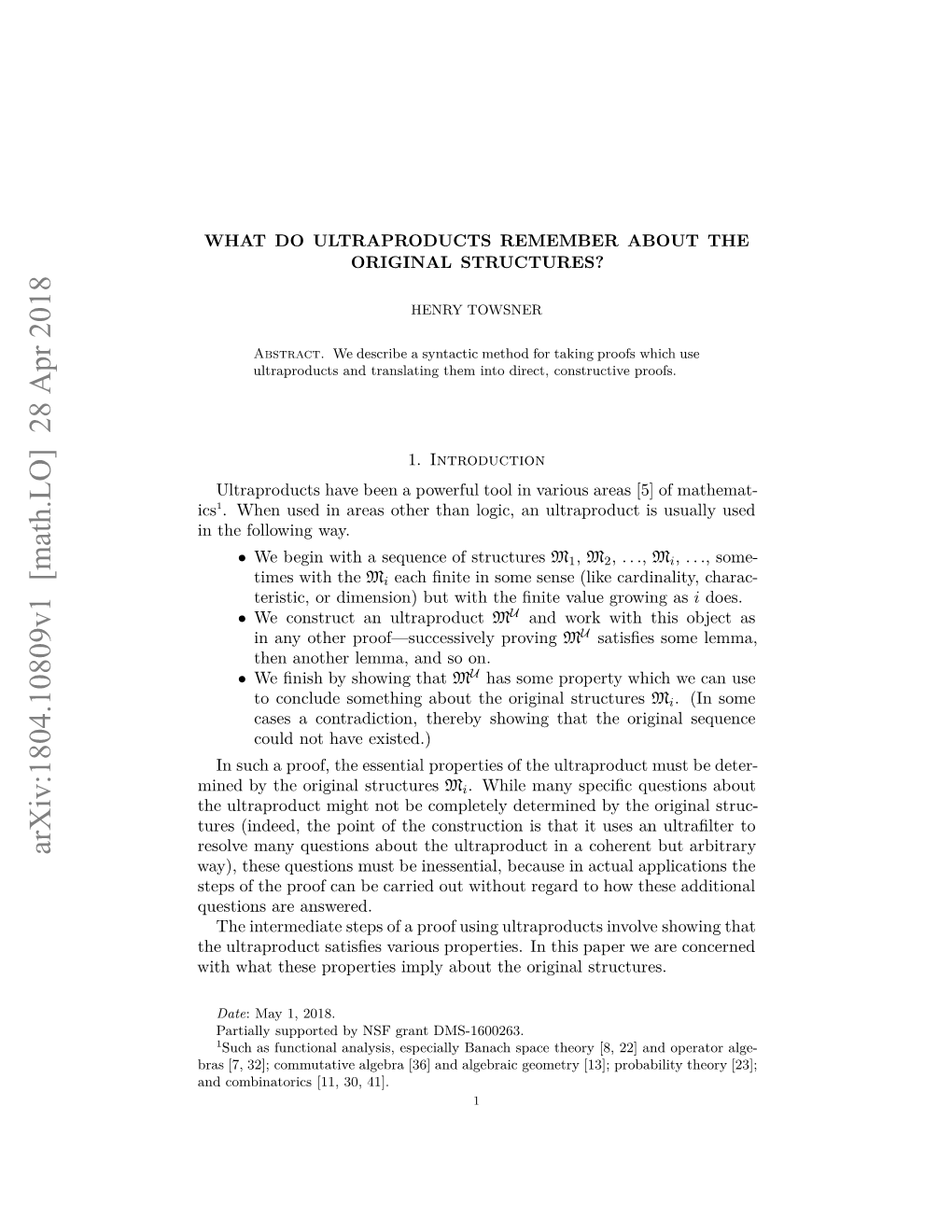 Arxiv:1804.10809V1 [Math.LO]