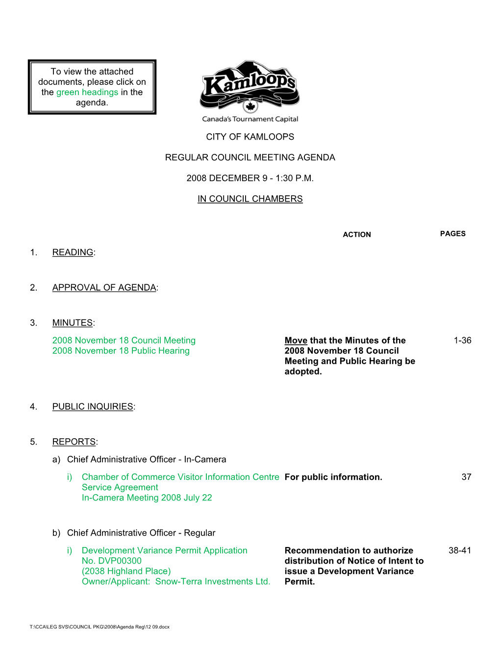 City of Kamloops Regular Council Meeting Agenda