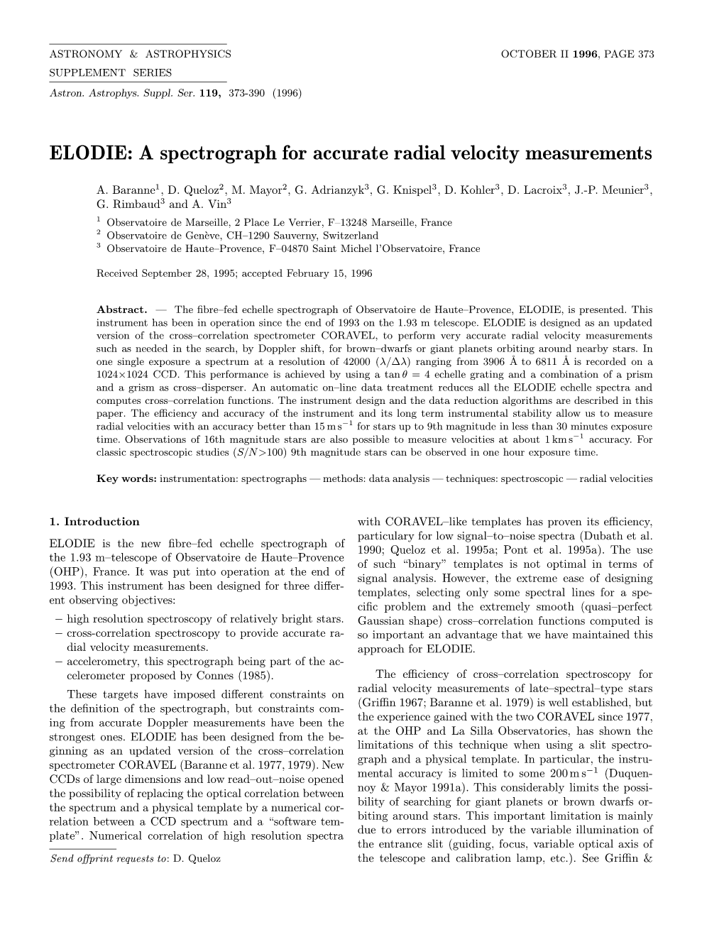 ELODIE: a Spectrograph for Accurate Radial Velocity Measurements