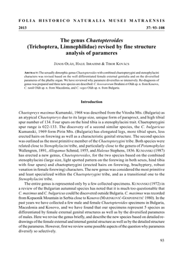 The Genus Chaetopteroides (Trichoptera, Limnephilidae) Revised by Fine Structure Analysis of Parameres