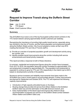 Request to Improve Transit Along the Dufferin Street Corridor
