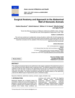 Surgical Anatomy and Approach to the Abdominal Wall of Domestic Animals