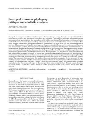 Sauropod Dinosaur Phylogeny: Critique and Cladistic Analysis