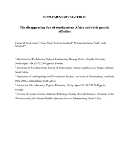 The Disappearing San of Southeastern Africa and Their Genetic Affinities