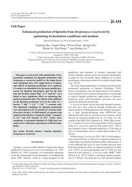 Enhanced Production of Lipstatin from Streptomyces Toxytricini By