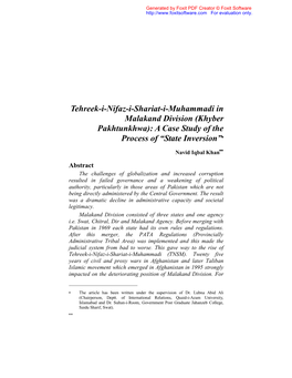 Tehreek-I-Nifaz-I-Shariat-I-Muhammadi in Malakand Division (Khyber Pakhtunkhwa): a Case Study of the Process of “State Inversion”