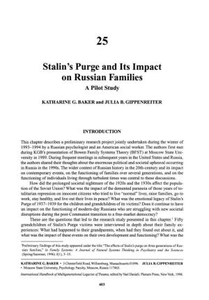 Stalin's Purge and Its Impact on Russian Families a Pilot Study