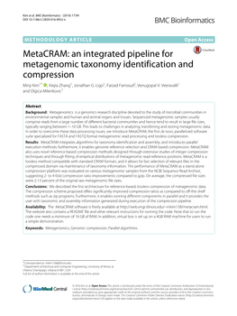 An Integrated Pipeline for Metagenomic Taxonomy Identification and Compression Minji Kim1* , Xiejia Zhang1,Jonathang.Ligo1, Farzad Farnoud2, Venugopal V
