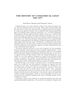 The History of Categorical Logic 1963–1977