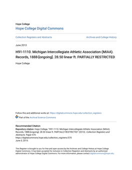 H91-1110. Michigan Intercollegiate Athletic Association (MIAA)